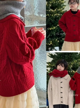 G+童装女童线衣开衫2024冬款儿童红色圣诞新年毛衣男女中大童6871