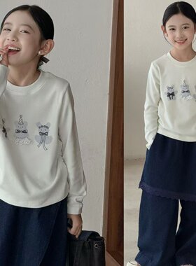 品牌童装女童加绒短款长袖T恤