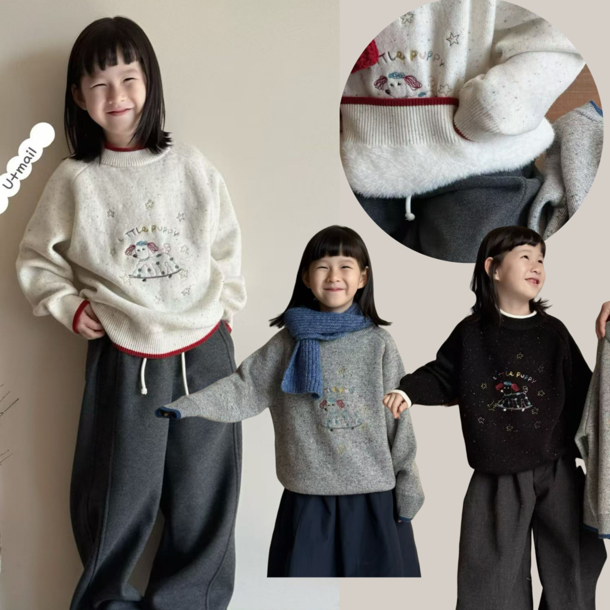 品牌童装加绒儿童小狗刺绣毛衣