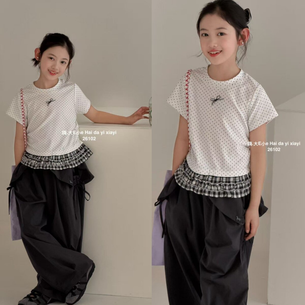 品牌童装夏季韩系女童拼接短袖图片
