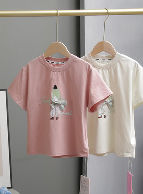 己又合女童装2024夏装新款韩版中大童清新蝴蝶结短袖T恤91070