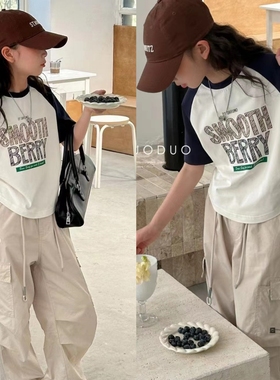 牛哆哆女童插肩袖圆领短袖T恤2024夏季新款儿童字母印花上衣68583