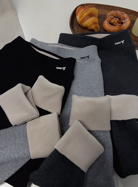 嗨大E小e2025冬款女童蝴蝶结字母印花棉羊绒一体绒加厚打底裤9165