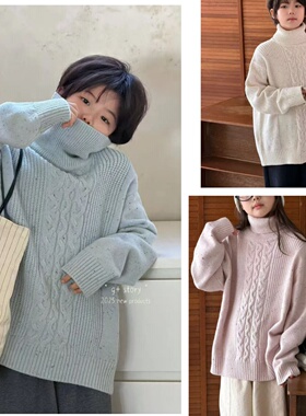 G+儿童毛衣2025冬新款男女童彩点高领针织衫中大童麻花毛衣52872