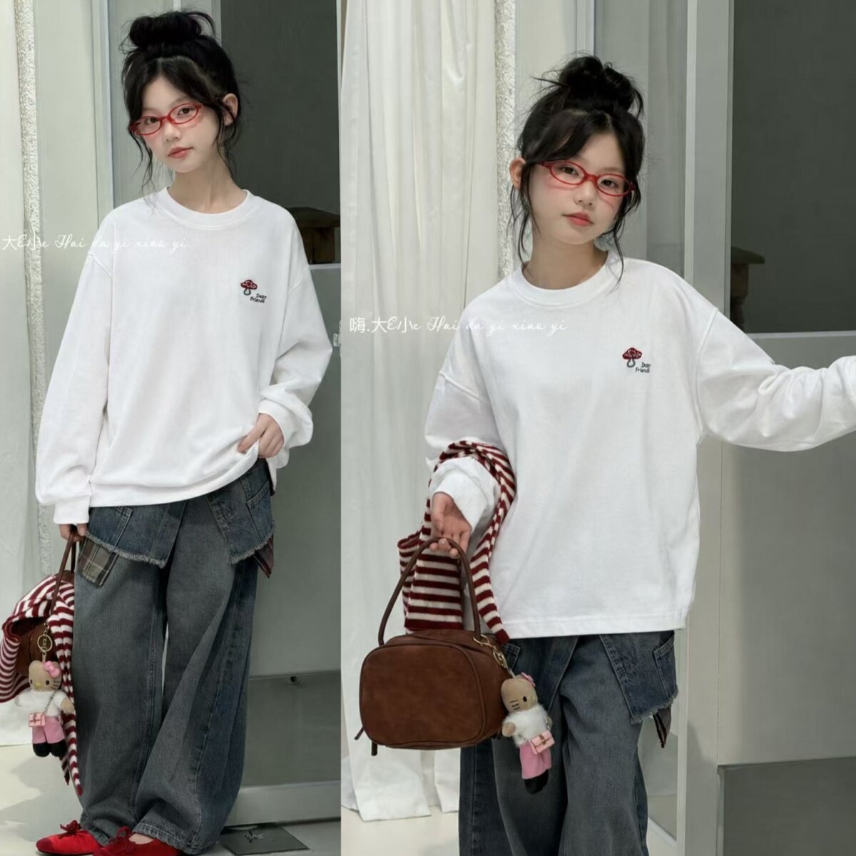 女童秋季韩系蘑菇串珠长袖T恤图片