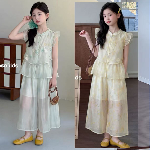女童夏季国风刺绣小飞袖汉服套装