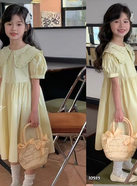 叫我格格2025夏新款女童装棉布娃娃领甜美时尚泡泡袖连衣裙10989