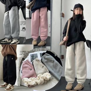 男女童加厚长裤 儿童刺绣一体羊驼绒卫裤 7370 子2024冬款 爱木橦裤