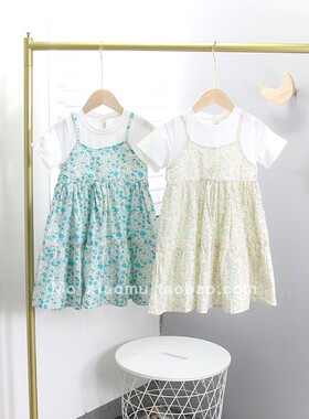 童装女童连衣裙夏装2021新款儿童假两件碎花裙子韩版夏季91103