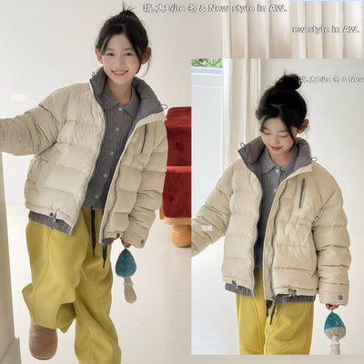 品牌童装女童90绒立领撞色羽绒服