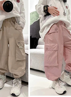 嗨大E小e童装儿童工装裤束脚长裤2024春季新款男女童休闲裤99155