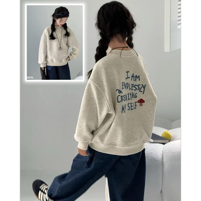 女童洋气加绒蘑菇刺绣休闲卫衣