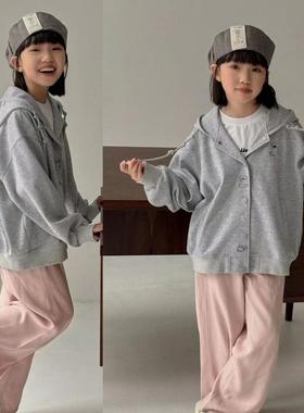 己又合童装2025春款女童针织洋气甜美连帽外套刺绣百搭夹克82011