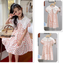 叫我格格2023夏季新款女童翻领连衣裙儿童圆点短袖公主裙子32262