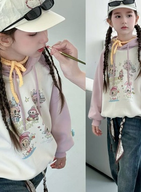 叫我格格童装2025冬款女童加厚一体绒卡通印花休闲连帽卫衣95086