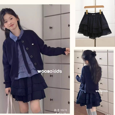 wooso童装蕾丝边百搭半身裙裤秋