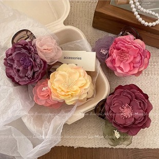 紫色微醺 高级感复古抓夹ins 超仙花朵发夹女后脑勺鲨鱼夹2024新款