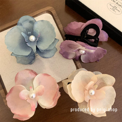 春夏2024新款蝴蝶兰珍珠双面抓夹超仙后脑勺鲨鱼夹女春游发饰抓夹