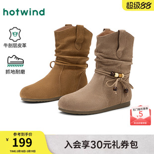 热风棕色堆堆靴2025年秋季新款西部靴女勃肯短靴巴恩风中筒靴子
