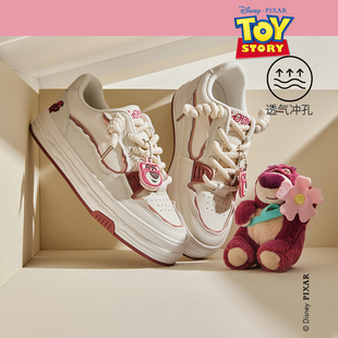 热风女鞋25秋季新款女士时尚休闲鞋可爱圆头小白鞋草莓熊厚底板鞋