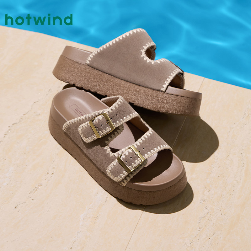 热风厚底凉拖女2025年夏季新款小个子沙滩一字拖复古百搭勃肯拖鞋
