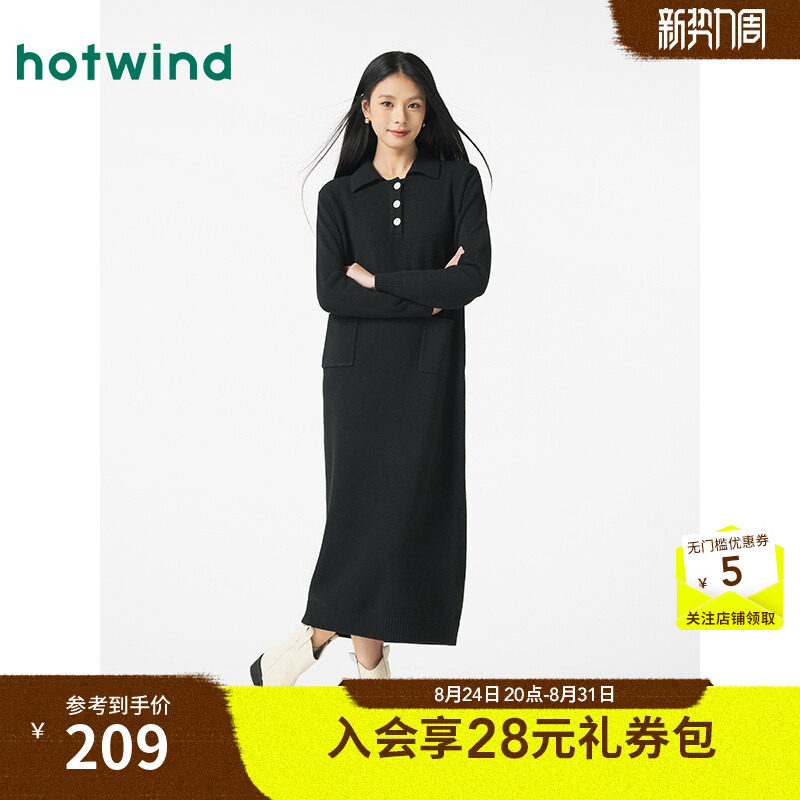 热风2024年冬新款女POLO领连衣裙图片