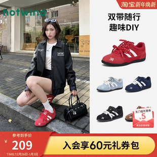 时尚 新款 运动休闲鞋 薄底赛车鞋 子 热风德训鞋 红色鞋 女2026年春季