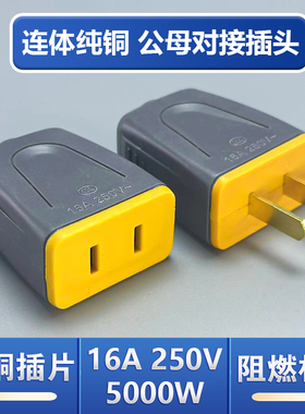 大功率公插头二脚2孔纯铜公母对接插头子母插头二孔阻燃耐高温16A