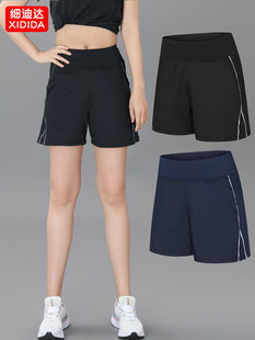 运动速干跑步三分口袋羽毛球裤女夏薄款瑜伽健身高腰休闲宽松短裤