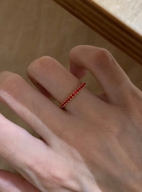 S925纯银极细红宝小排戒戒指