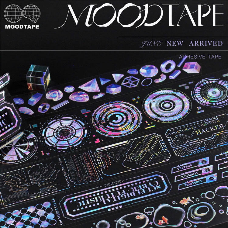 满18包邮moodtape赛博雷达镭射银分装特材拼贴贝壳光流麻手帐胶带