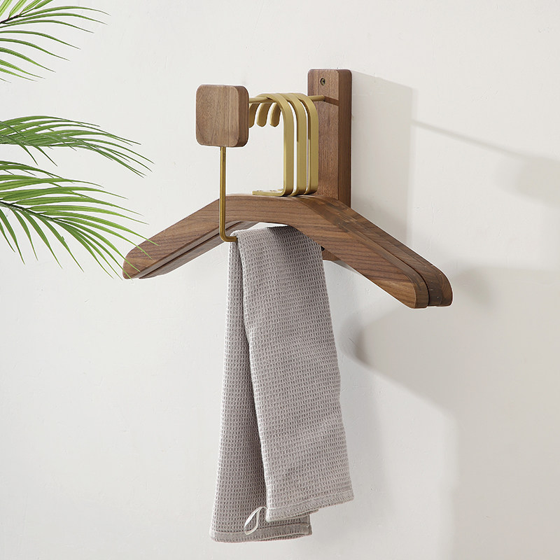 黑胡桃木衣架壁挂衣架收纳架卧室挂衣架家用简易收纳架挂衣服架子