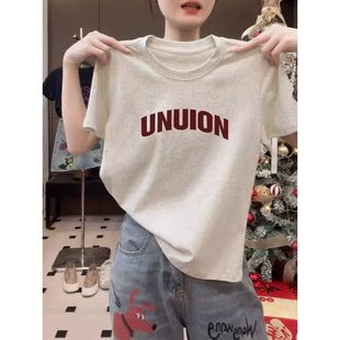 显瘦上衣 ins慵懒正肩纯棉圆领短袖 t恤女2025夏季 时尚 百搭洋气修身