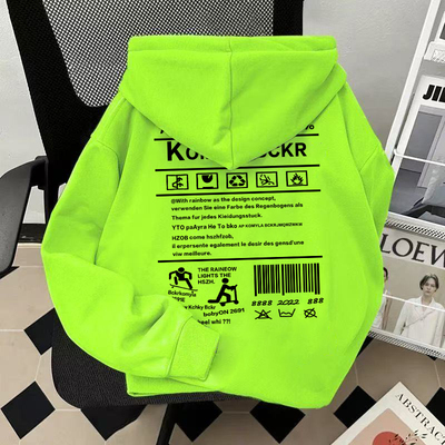 超百搭冬季银狐绒宽松简约美式字母印花学生荧光绿中长款连帽卫衣
