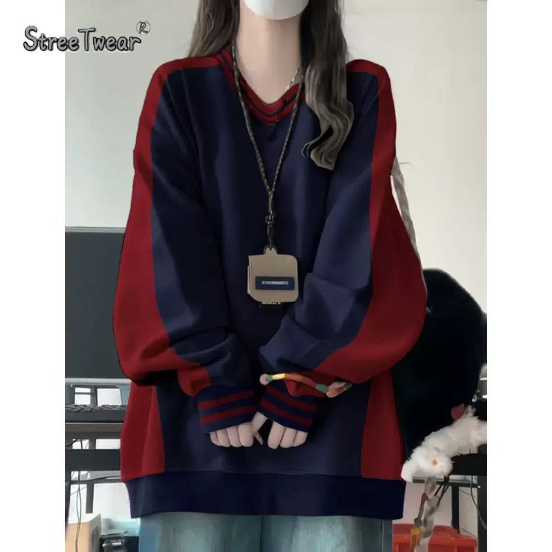 秋冬新款纯色闺蜜V领介色卫衣
