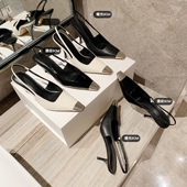 lady 夏 细跟高跟鞋 ww包头凉鞋 女黑色金属方头漆皮朴彩英rose同款