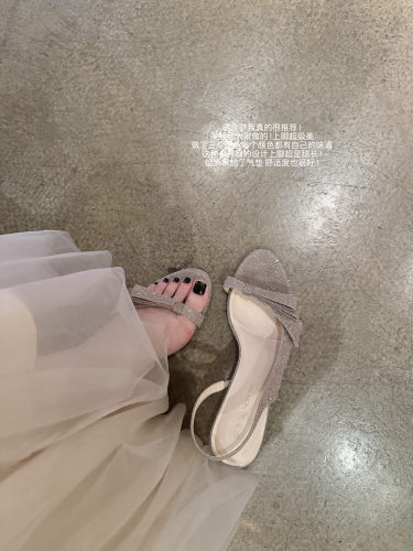 定制版小开扇亮片高跟鞋女凉拖鞋