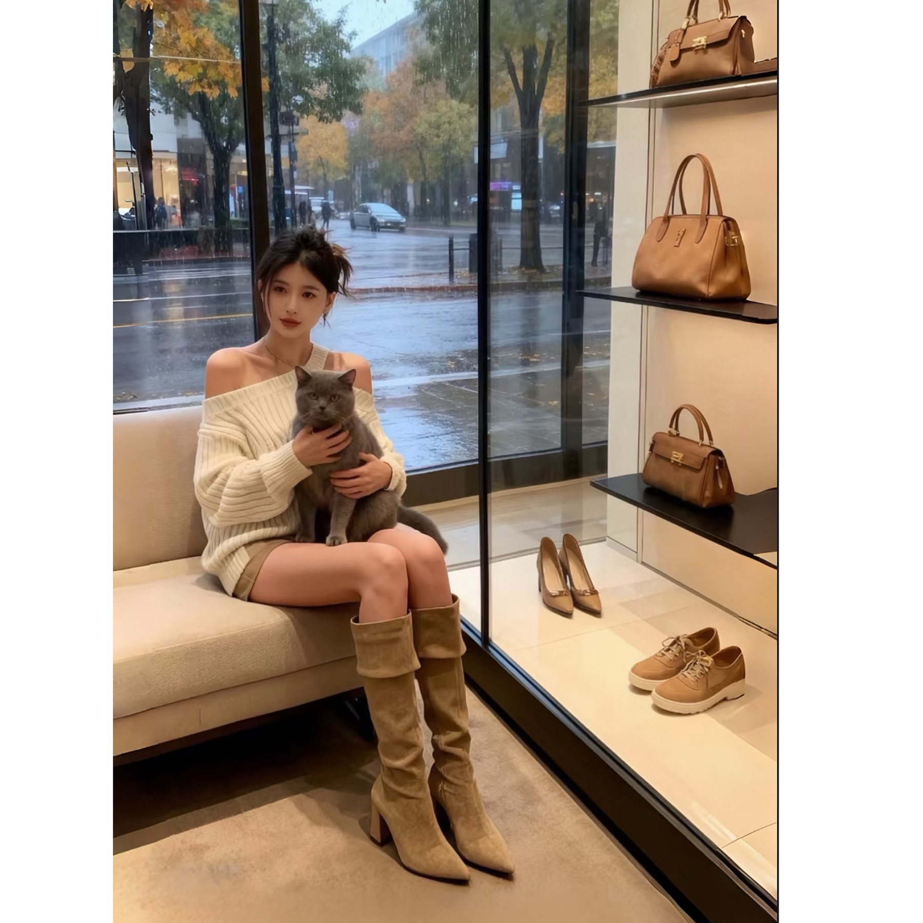 lady ww许妍一下高跟气质长靴尖头粗跟弹力瘦瘦靴高筒靴子女过膝,女鞋,时装靴,淘宝优惠券,粉丝福利购,淘宝优惠卷