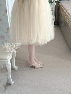 lady ww雅致蕾丝小猫跟鞋女气质尖头细跟单鞋法式舒适高跟鞋春夏