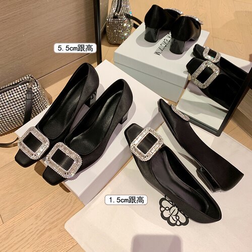 版型超好真皮！平底水钻方扣单鞋