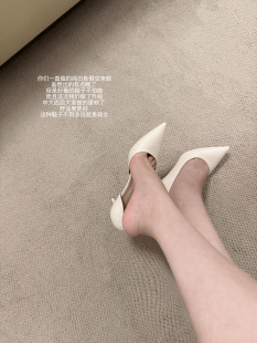 女白色羊皮性感侧空舒适通勤单鞋 尖头细跟高跟鞋 ww斩女新款 lady