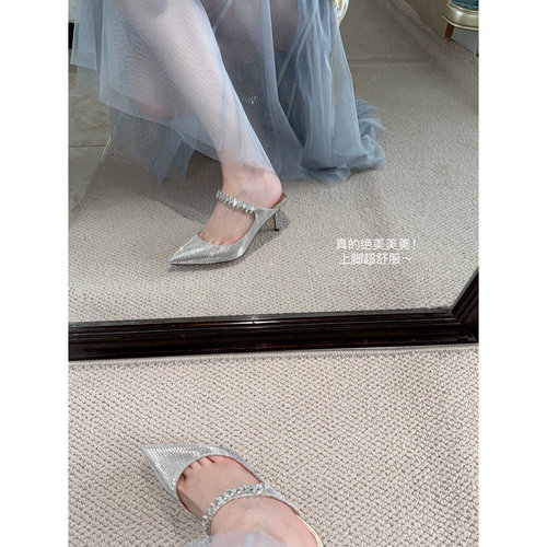 超精致水钻细跟半托仙女风高跟鞋