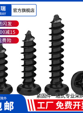 添瑞PA碳钢镀黑色十字圆头自攻螺丝盘头尖尾木牙螺钉M1M2M3M4M5M6