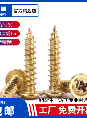 添瑞 碳钢镀金色圆头带垫介子自攻螺丝钉 盘头十字绣装裱相框螺丝