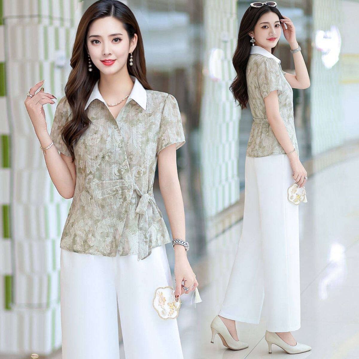 2026夏季妈妈显瘦阔腿裤两件套