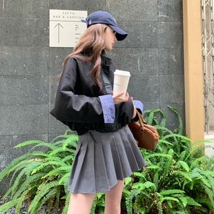 格纹拼接外套女2026春秋季新款韩系今年流行爆款超火减龄短款夹克