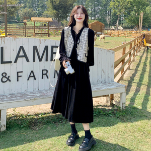 2024春秋新款法式小香风气质马甲连衣裙套装女显瘦中长裙子两件套