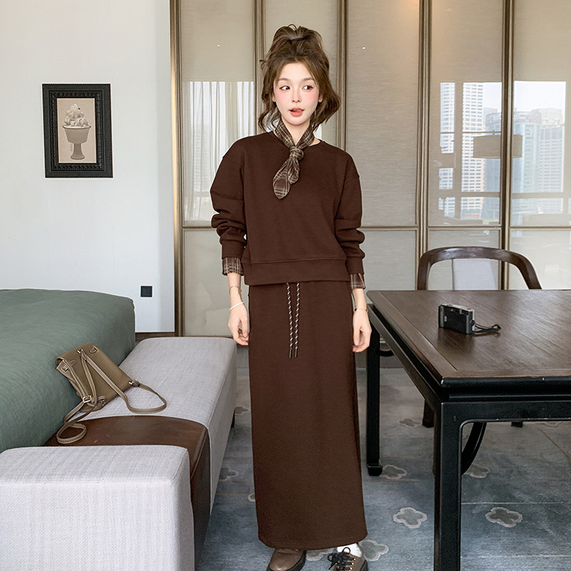 咖色套装裙女2026年春秋季新款韩版宽松圆领卫衣高腰半身裙两件套,女装/女士精品,时尚套装,淘宝优惠券,粉丝福利购,淘宝优惠卷