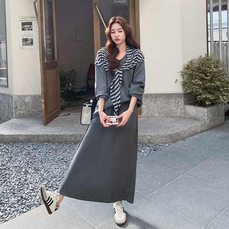 灰色套装裙女2026年春秋季新款韩版针织卫衣上衣半身裙披肩三件套,女装/女士精品,时尚套装,淘宝优惠券,粉丝福利购,淘宝优惠卷