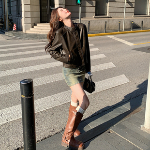 咖色短款皮衣外套女2026年春秋季新款高级感减龄小个子夹克上衣潮